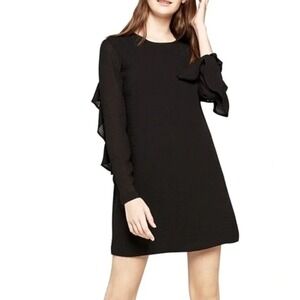 BCBGeneration Dress Women XXS Black Ruffle Sleeve Long Sleeve Mini Shift